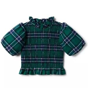 Janie and Jack‎ Plaid Smocked BalloonSleeve Cropped Top Size 6